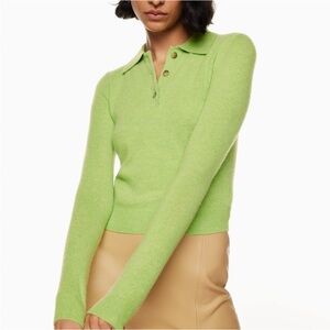 Aritzia Wilfred Liteluxe Cashmere Florence Sweater Green Polo Sweater Size L